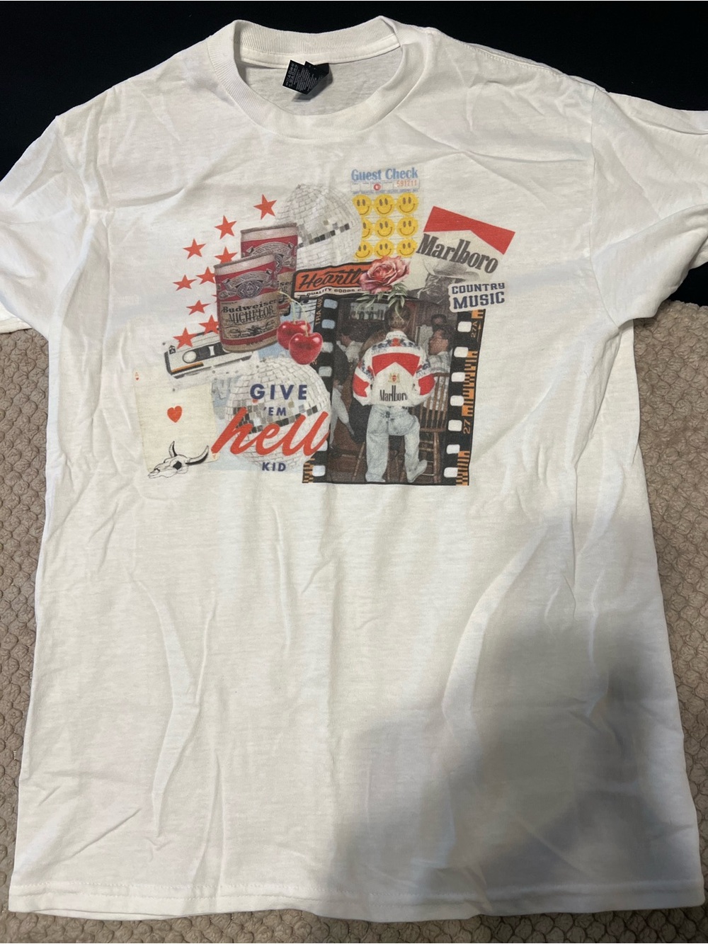 White Graphic Short Sleeve Tee with Red Accents